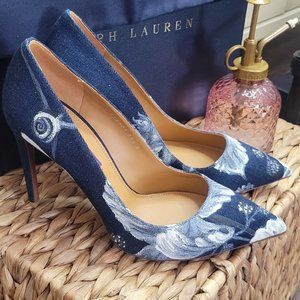 New Ralph Lauren Celia Floral  Denim Pump  Size 39.5